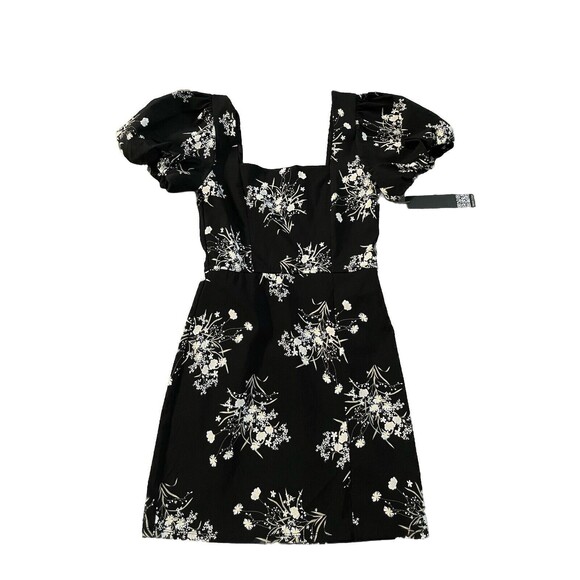 Trixxi Womens Mini Dress Small Floral Square Neck puff sleeve  Zipper Back - Picture 10 of 10